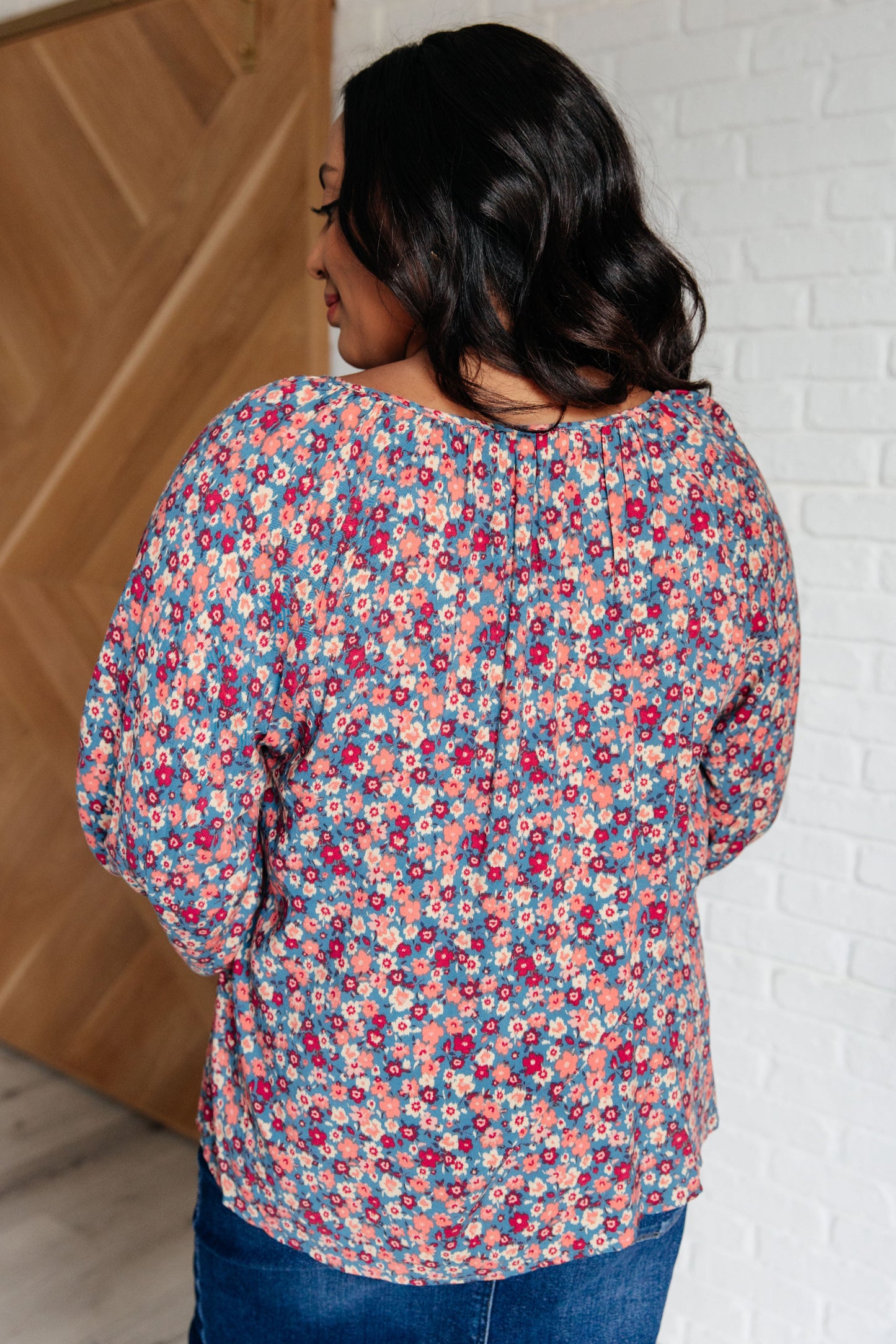 Sunday Brunch Blouse in Denim Floral