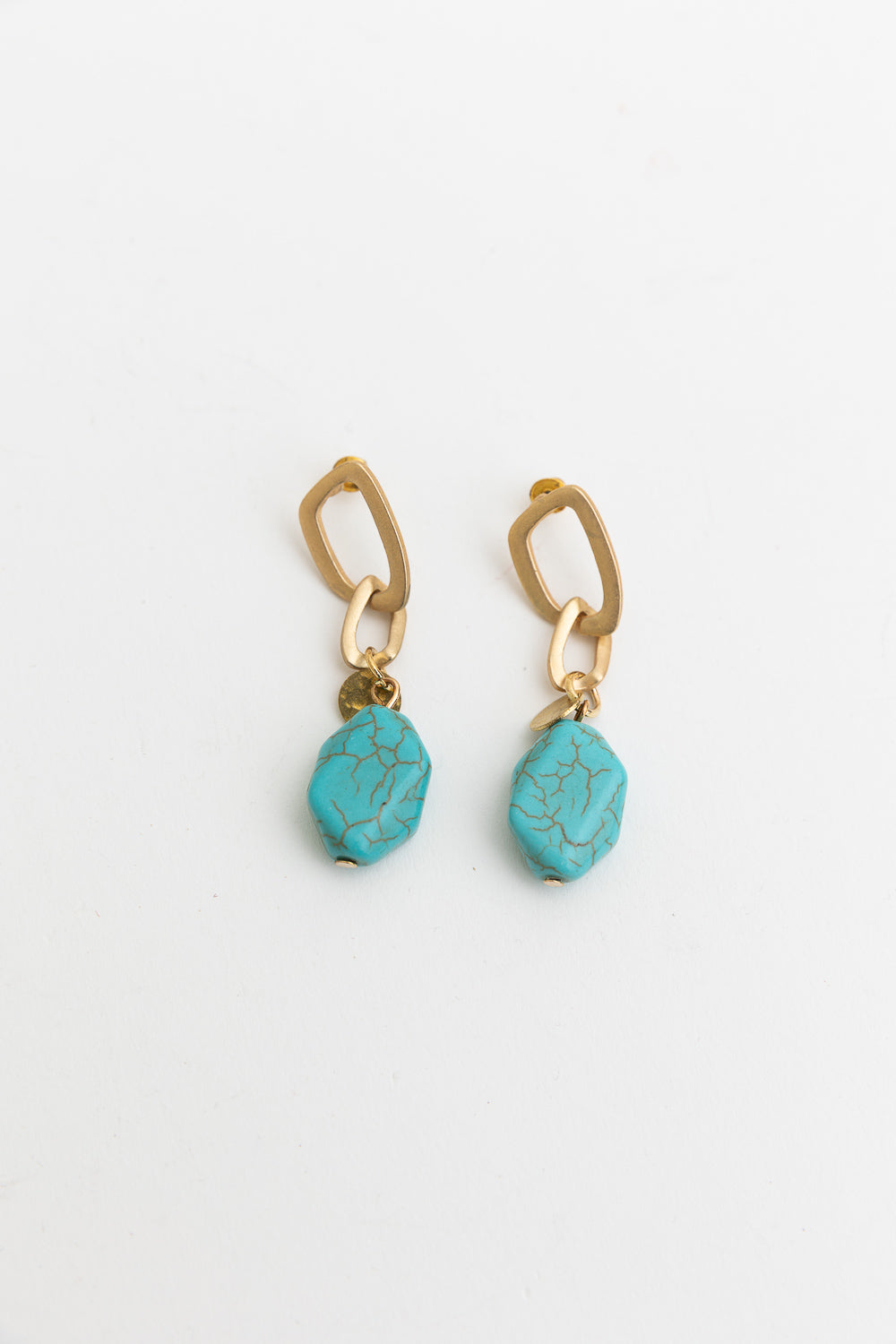 Turquoise Stone Drop Chain Earrings