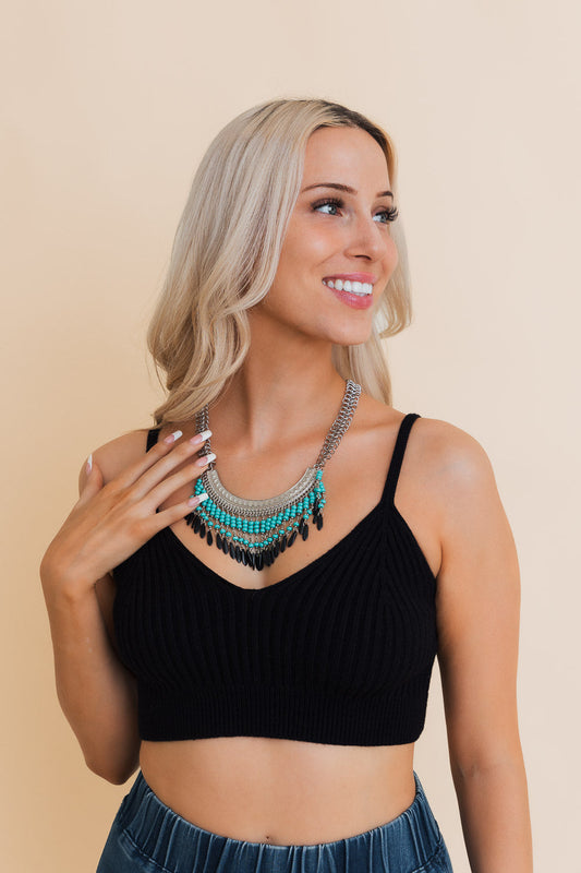 Turquoise Bohemian Fringe Bib Necklace