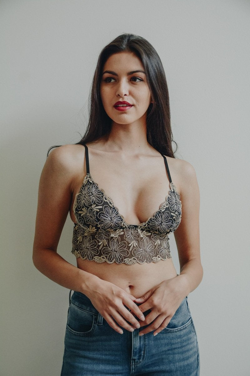 Floral Stitch Mesh Bralette Medium / Gold