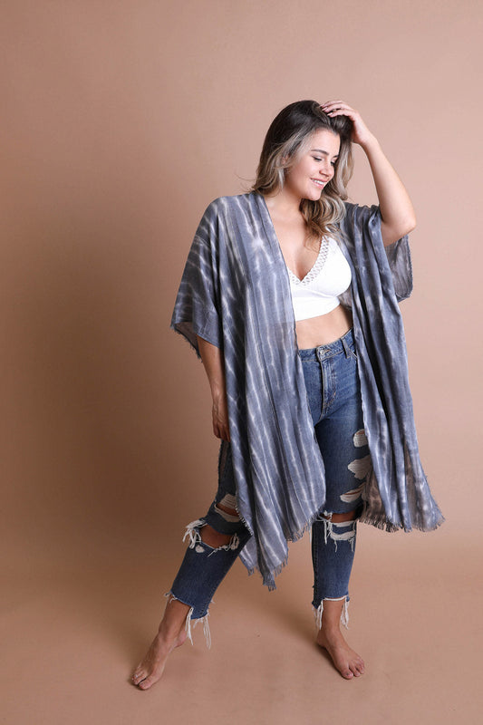 Tie Dye Frayed Kimono Kimonos Black