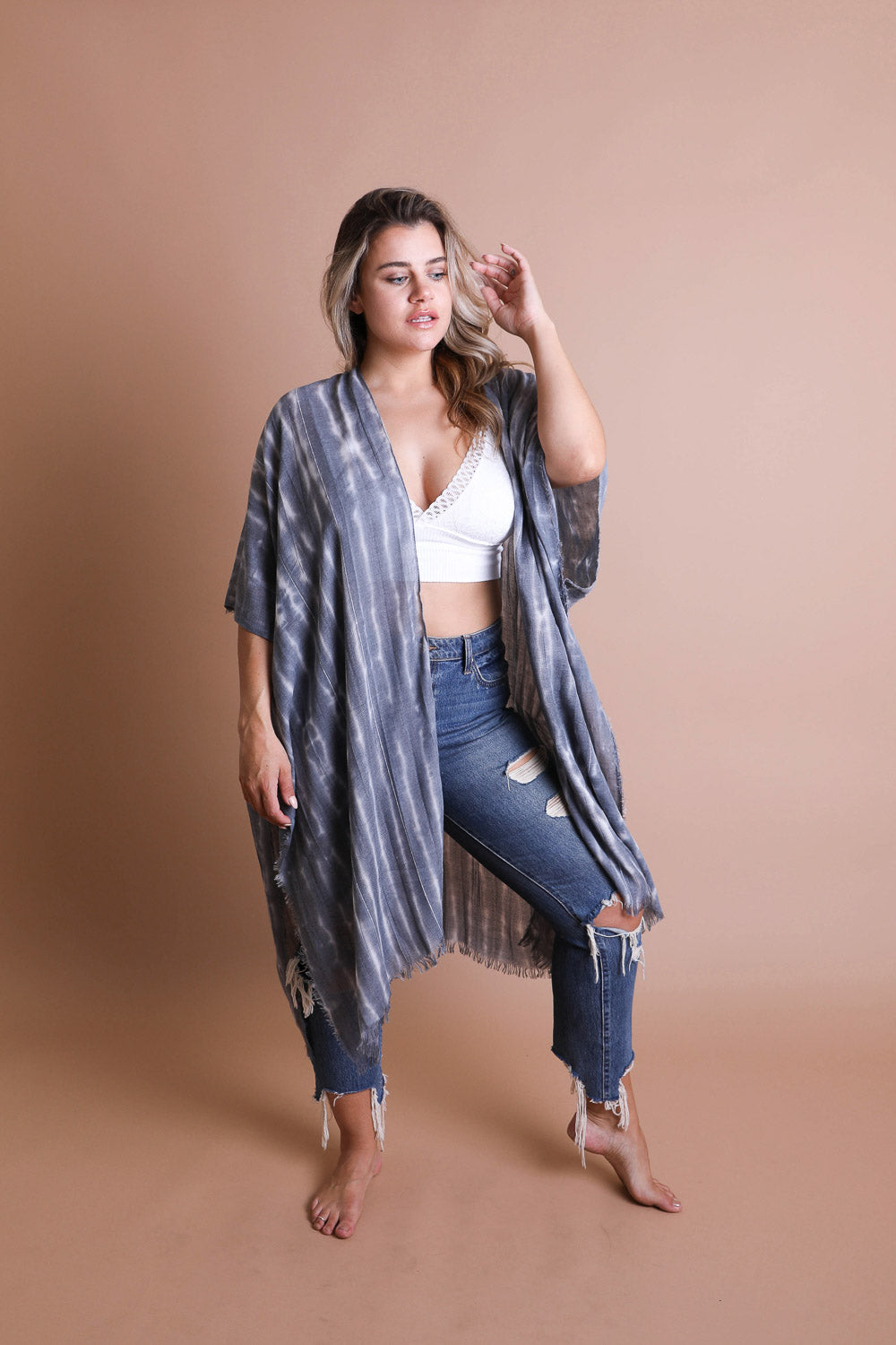 Tie Dye Frayed Kimono Kimonos