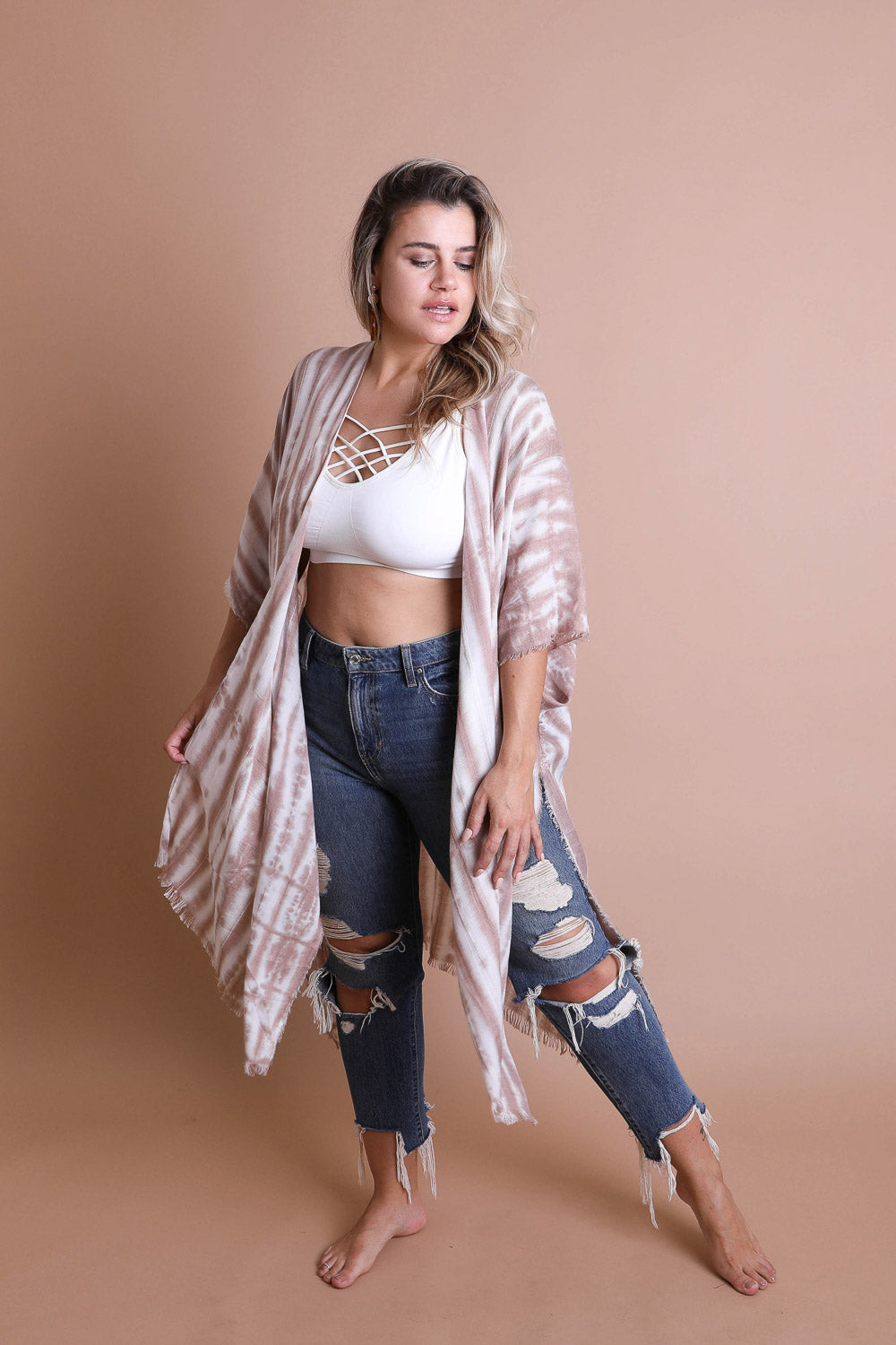 Tie Dye Frayed Kimono Kimonos