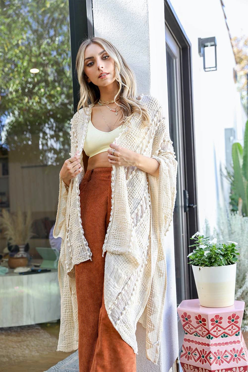 Soft Embroidered Zig Zag Kimono