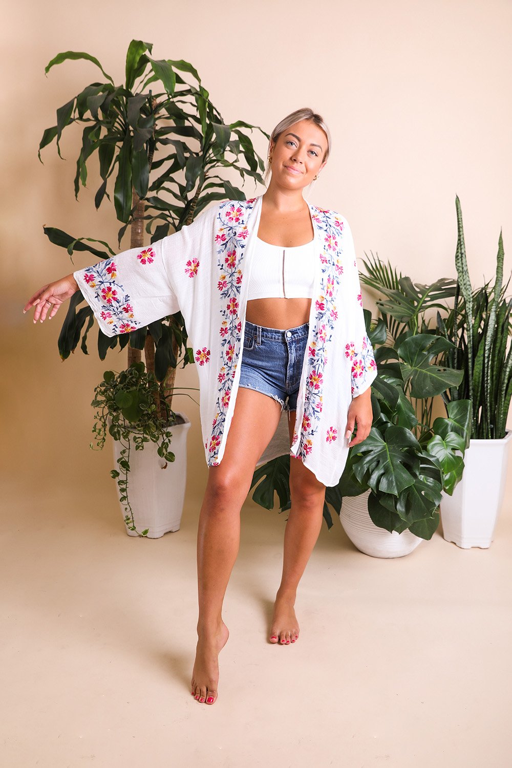 Anemone Embroidered Kimono