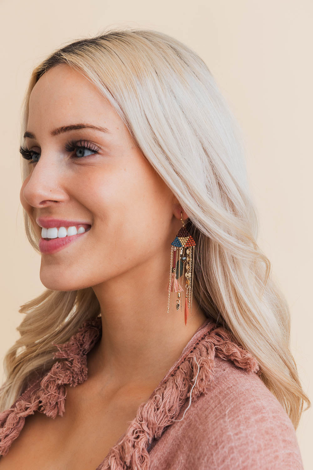 Boho Dreams Beads & Feathers Cascade Earrings Jewelry