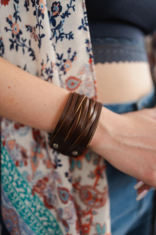 Braided Leather Cuff Bracelet w/ Adjustable Clasp Jewelry