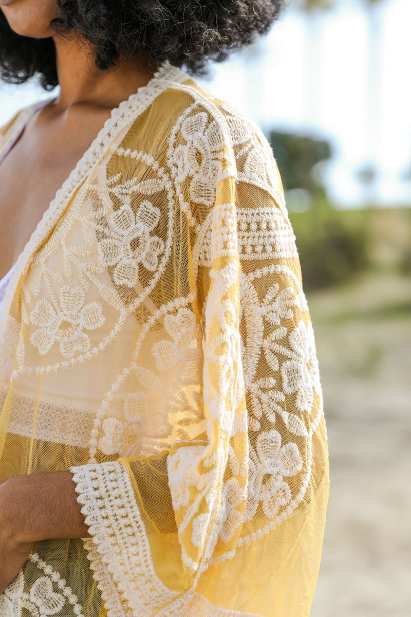 Contrast Mesh Cotton Lace Kimono