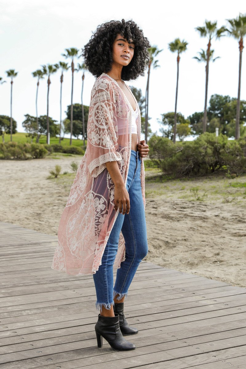 Contrast Mesh Cotton Lace Kimono