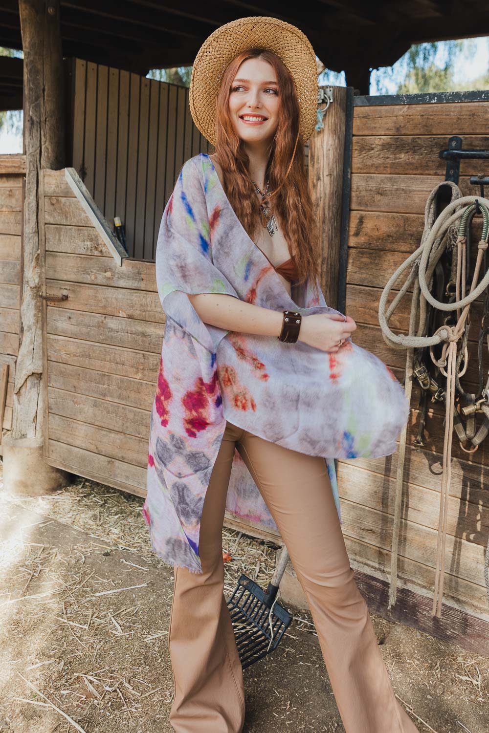 Daydream Tie Dye Cover Up Kimono One Size / Brown