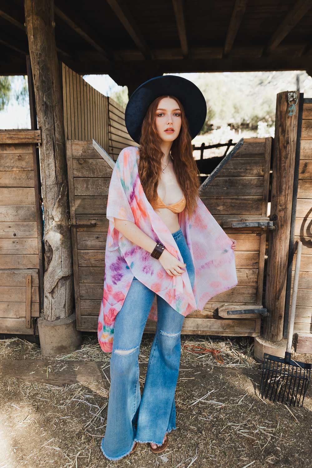 Daydream Tie Dye Cover Up Kimono One Size / Coral