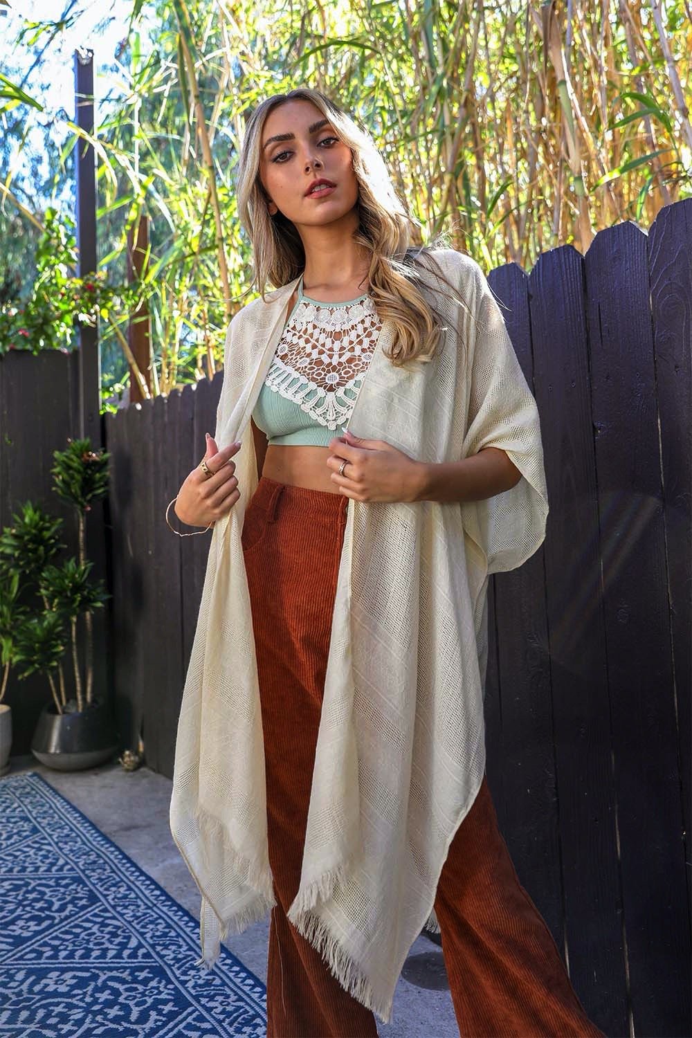 Diamond Embroidered Kimono Vanilla