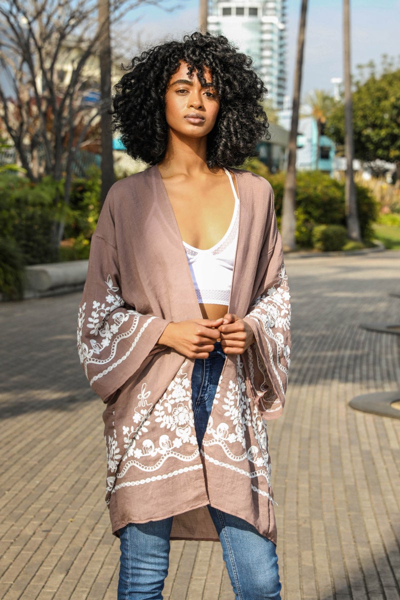 Embroidered Floral Vine Kimono