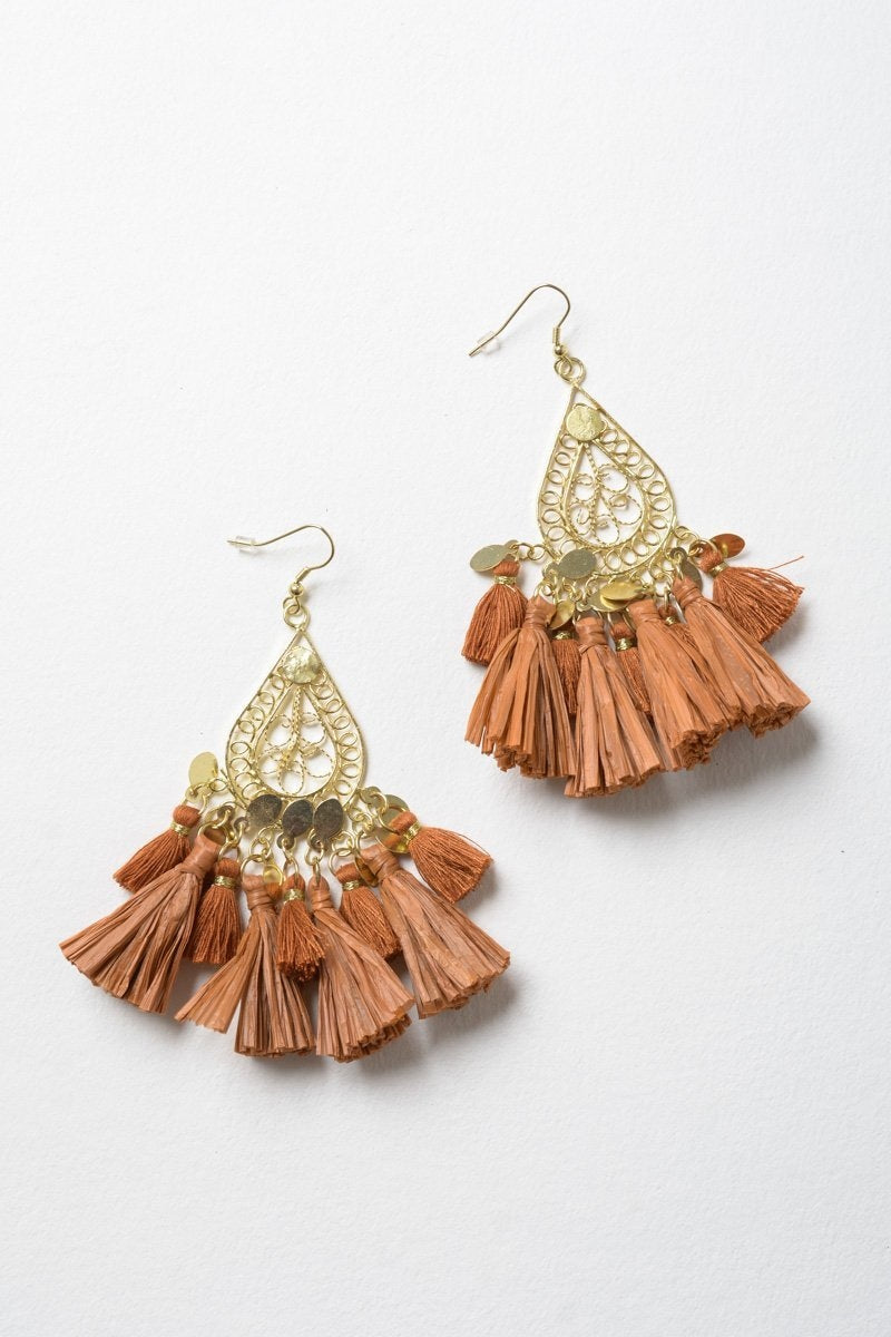 Filigree Raffia Tassel Earrings Jewelry