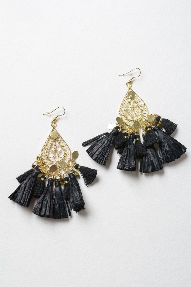 Filigree Raffia Tassel Earrings Jewelry