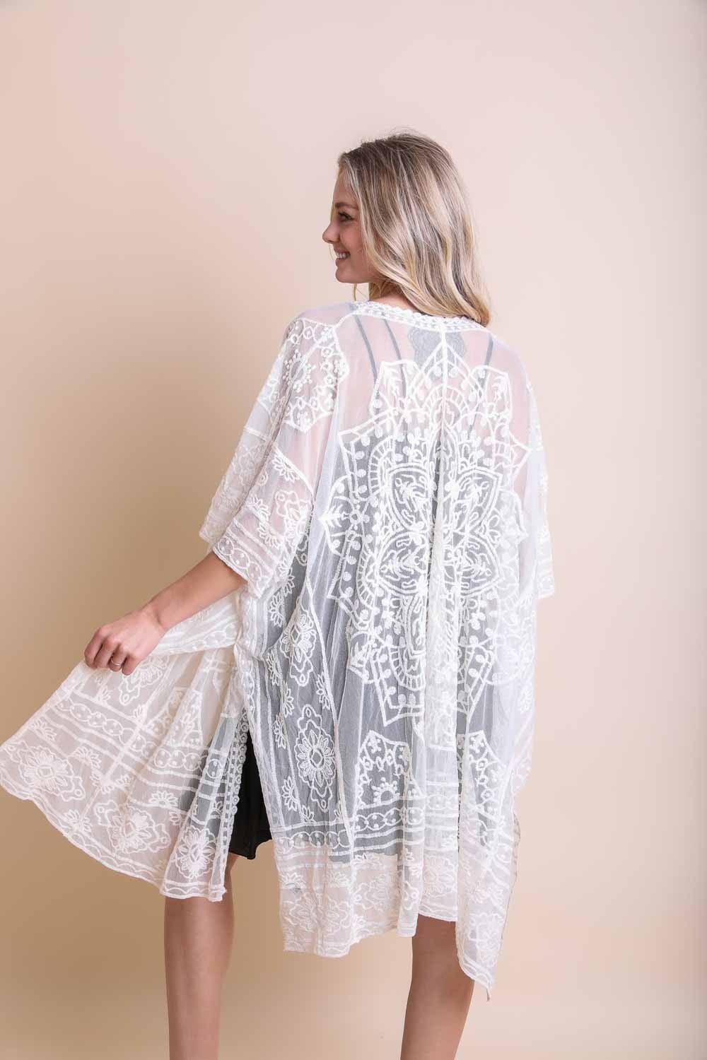 Floral Mandala Mesh Kimono Ponchos