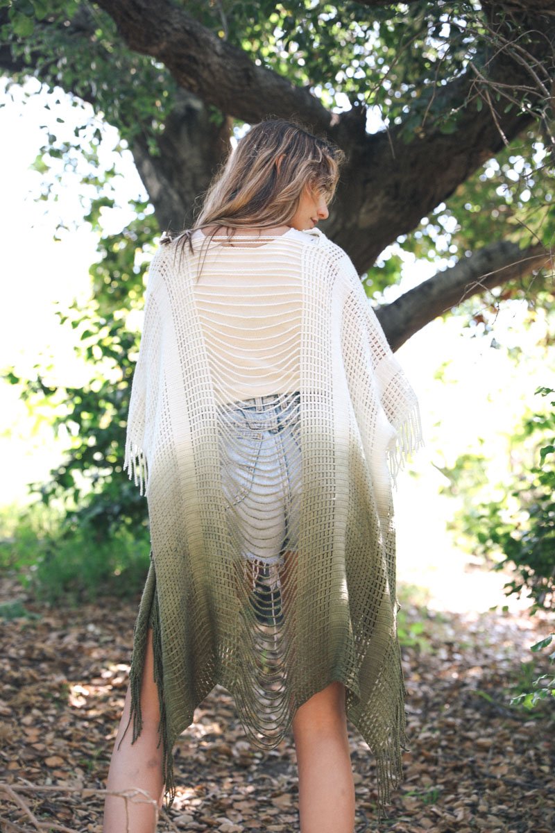 Fringe Boho Style Ombre Ruana Kimono