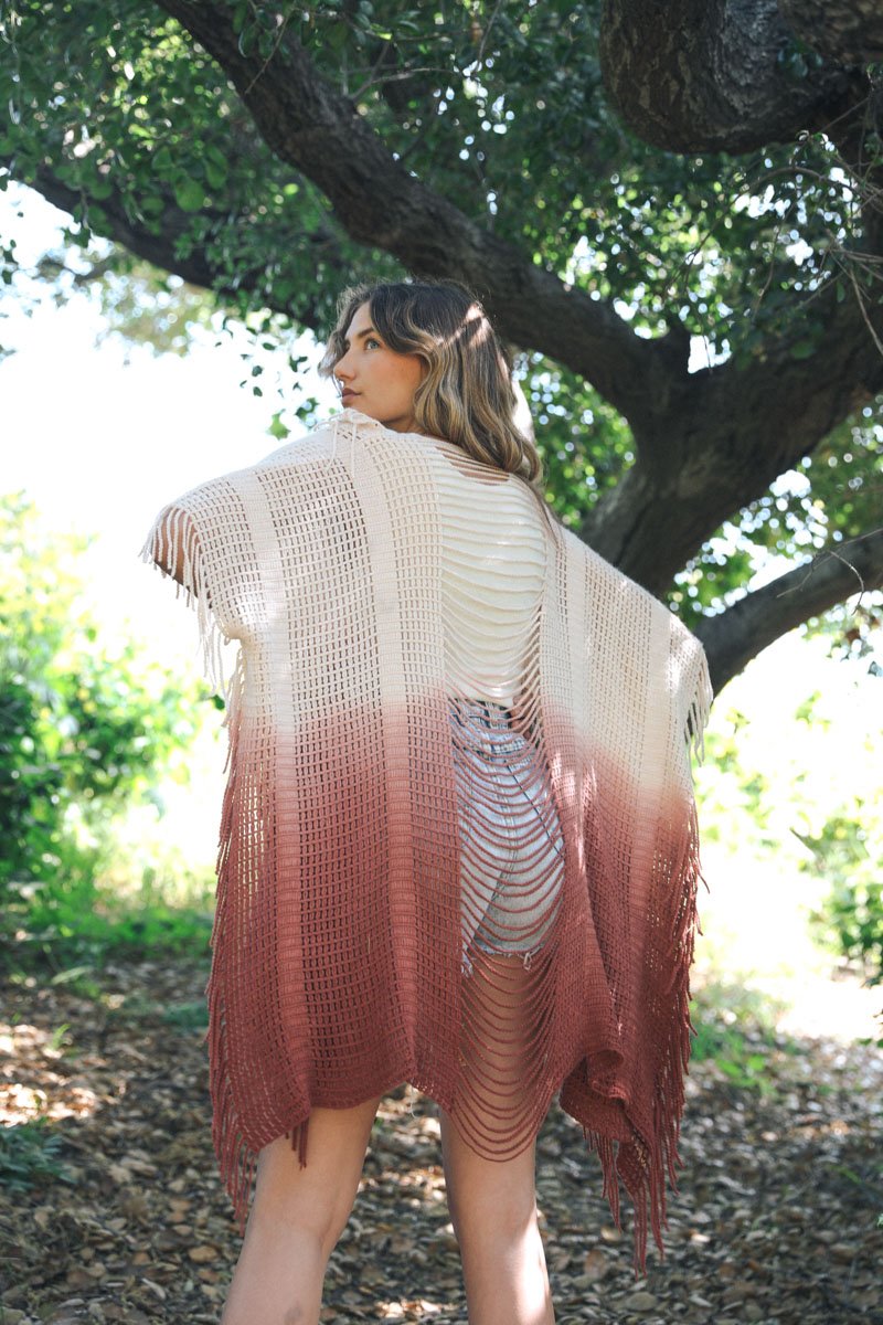 Fringe Boho Style Ombre Ruana Kimono