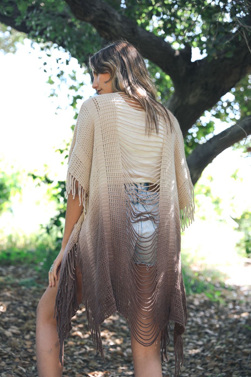 Fringe Boho Style Ombre Ruana Kimono