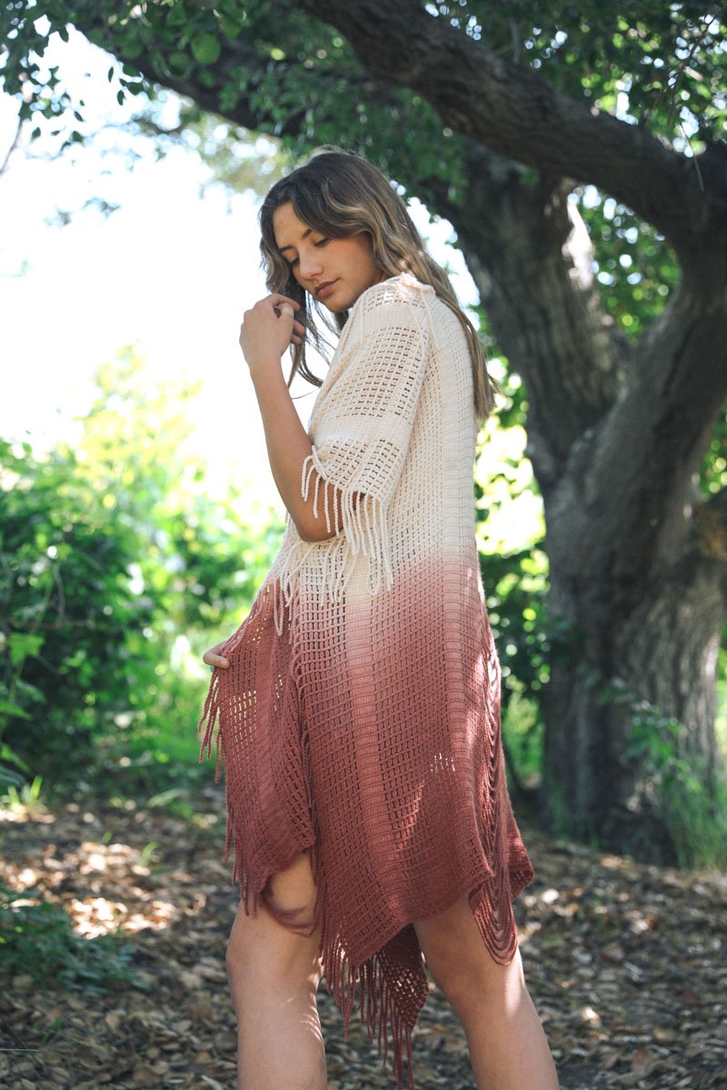 Fringe Boho Style Ombre Ruana Kimono