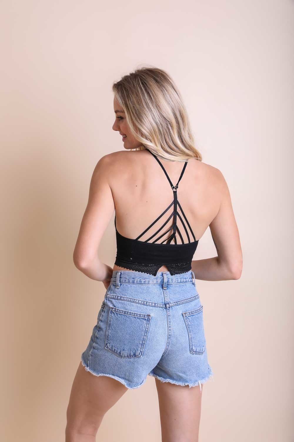 High Neck Crochet Trim Bralette