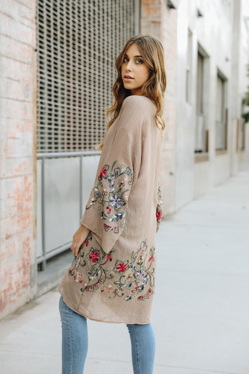 Long Floral Kimono Cardigan