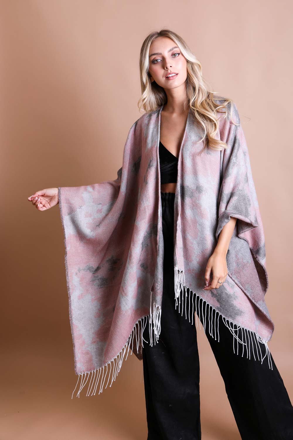 Marble Ruana Wrap Ponchos Pink