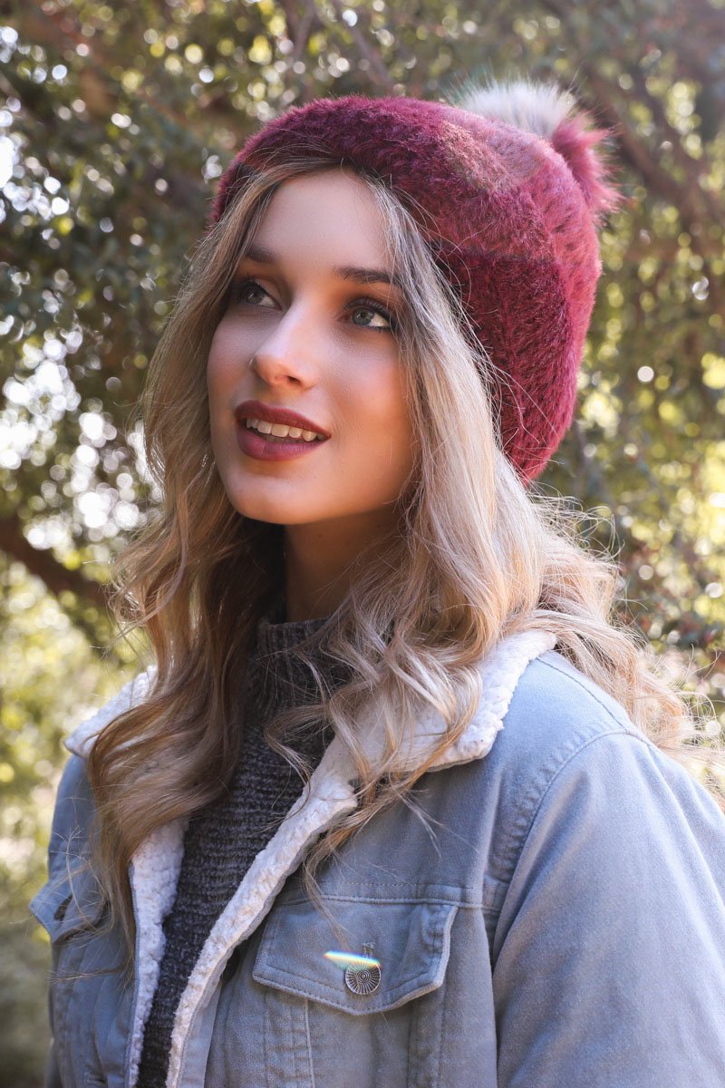 Soft Mohair Pom Beanie Hats & Hair Burgundy