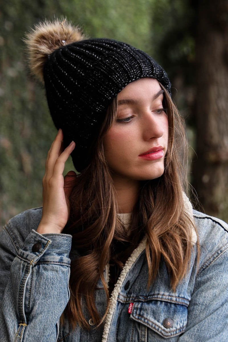 Soft Rib Knit Pom Beanie Hats & Hair Black