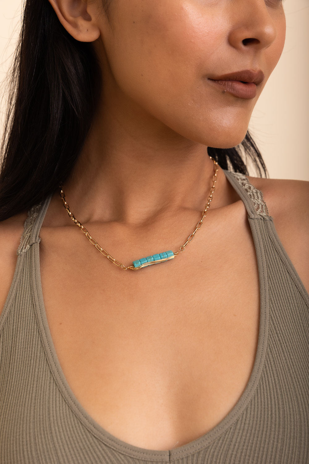 Stacked Turquoise Gold Chain Necklace Jewelry