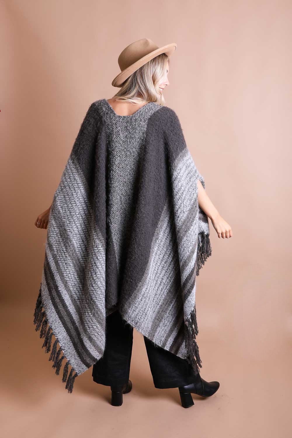 Stripe Bohemian Ruana Wrap Ponchos