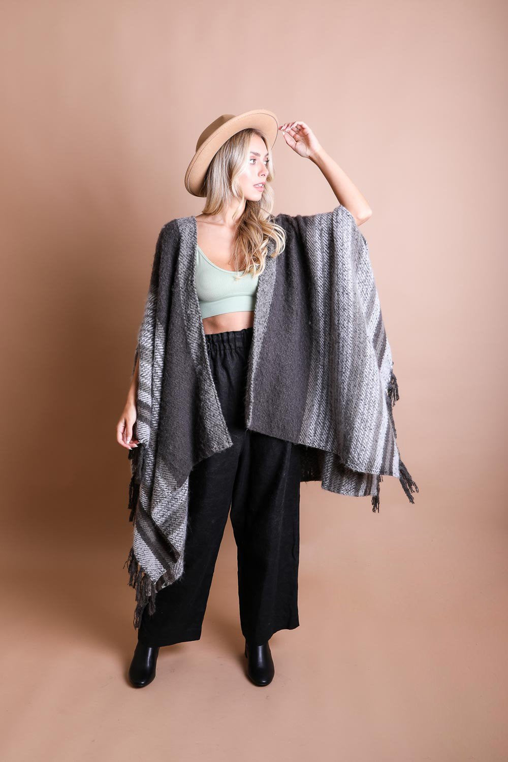 Stripe Bohemian Ruana Wrap Ponchos