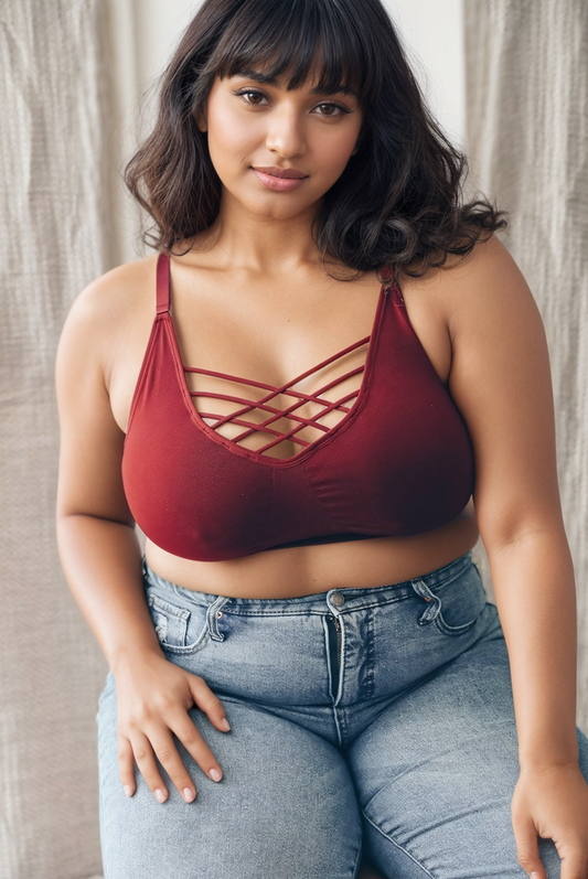 Interwoven Strappy Front Bralette 1X2X / Burgundy