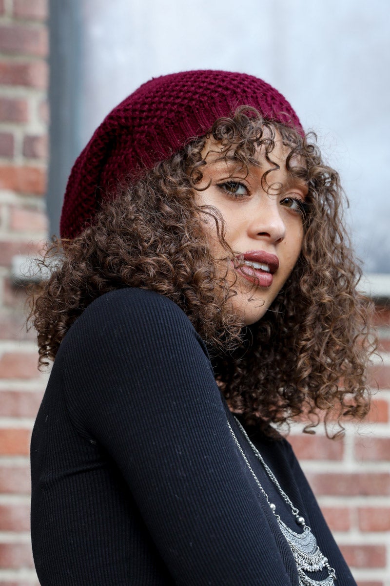 Textured Slouch Beanie Beanies Burgundy