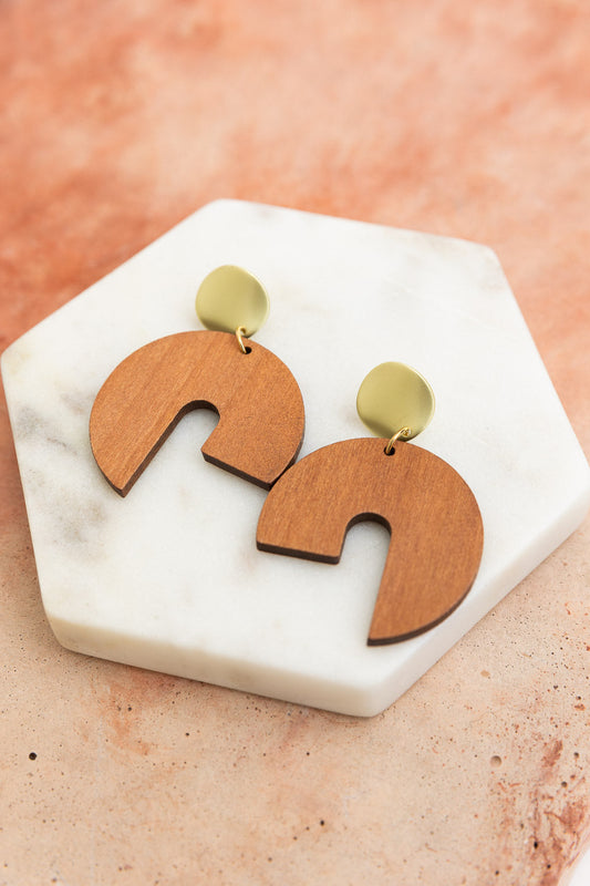 Wooden Modern Arch Shaped Earring Jewelry Camel